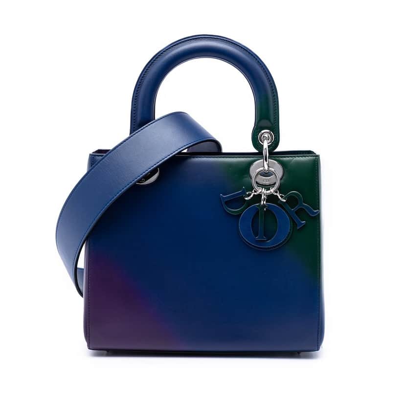 Dior Medium Ombre Calfskin Lady Dior Blue Leather Very good condition - Front View