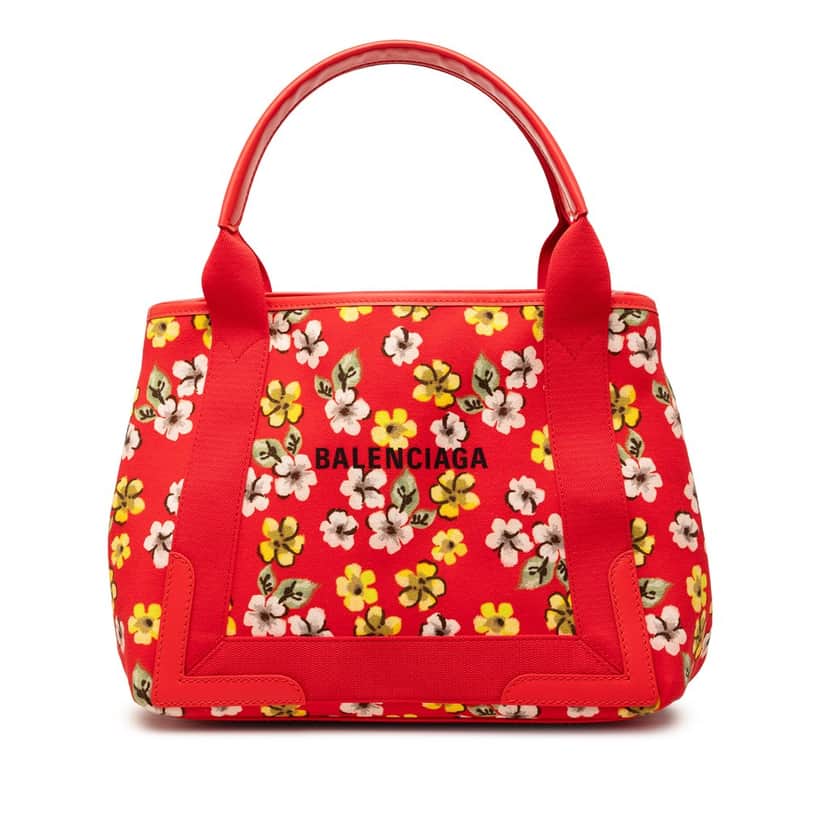 Balenciaga Canvas Floral Print Navy Cabas S Red Very good condition - Front View