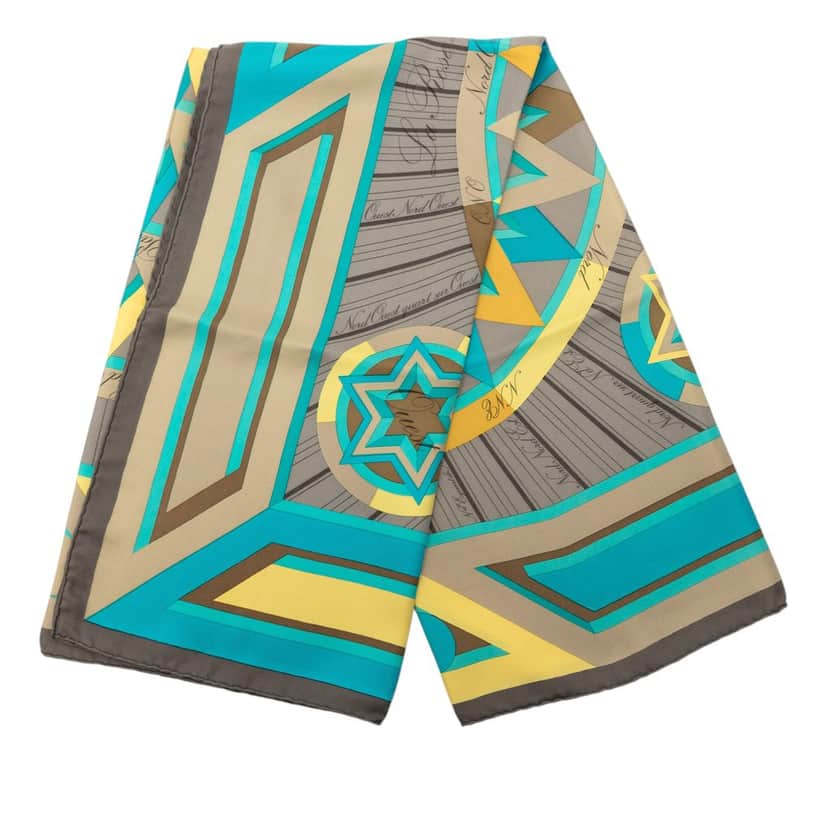 Hermès La Rose des Vents Silk Scarf 90 Brown Very good condition - Front View