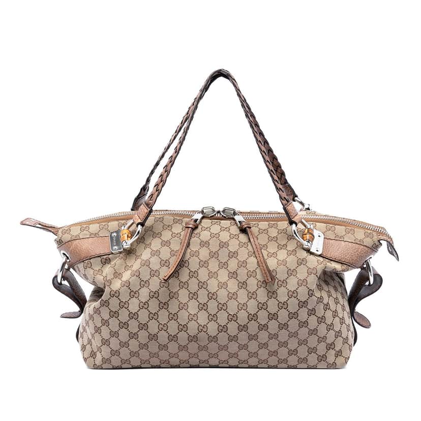 Gucci Medium GG Canvas Bamboo Bar Tote Beige Very good condition - Front View