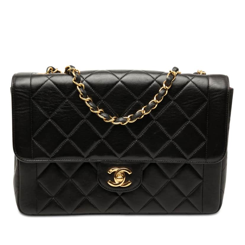 Chanel Medium CC Quilted Lambskin Border Single Flap Black Leather Very good condition - Front View