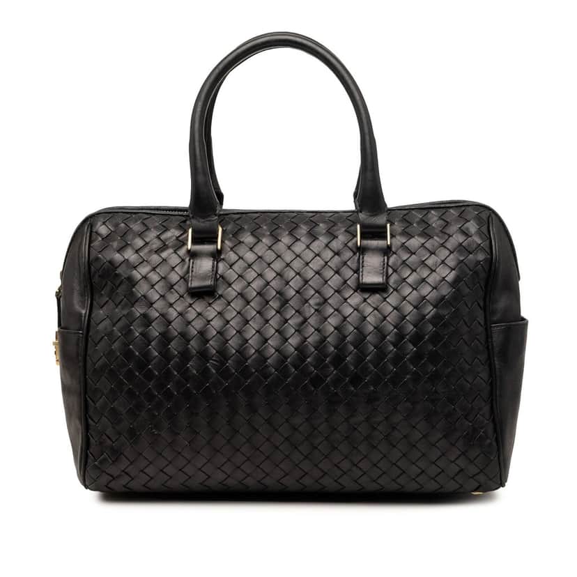 Bottega Veneta Nappa Intrecciato Boston Bag Black Leather Very good condition - Front View