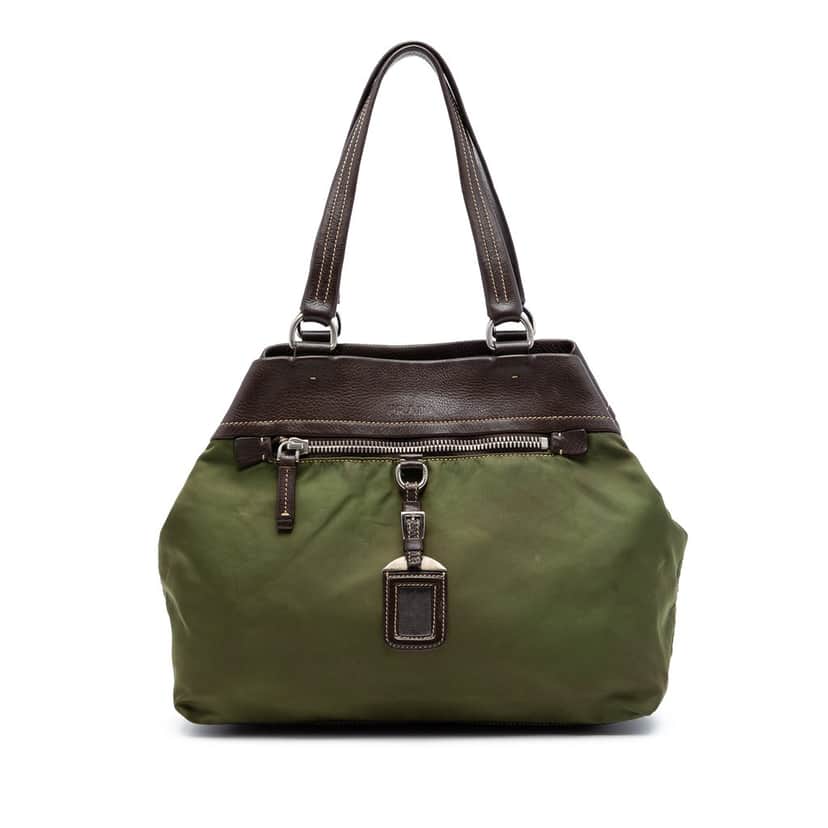 Prada Tessuto and Leather Tote Green Very good condition - Front View