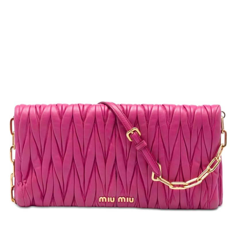 Miu Miu Matelasse Nappa Chain Shoulder Bag Pink Leather Very good condition - Front View