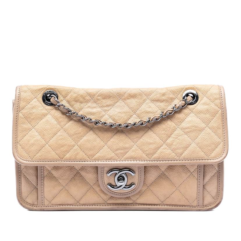 Chanel Medium Caviar French Riviera Flap Beige Leather Very good condition - Front View