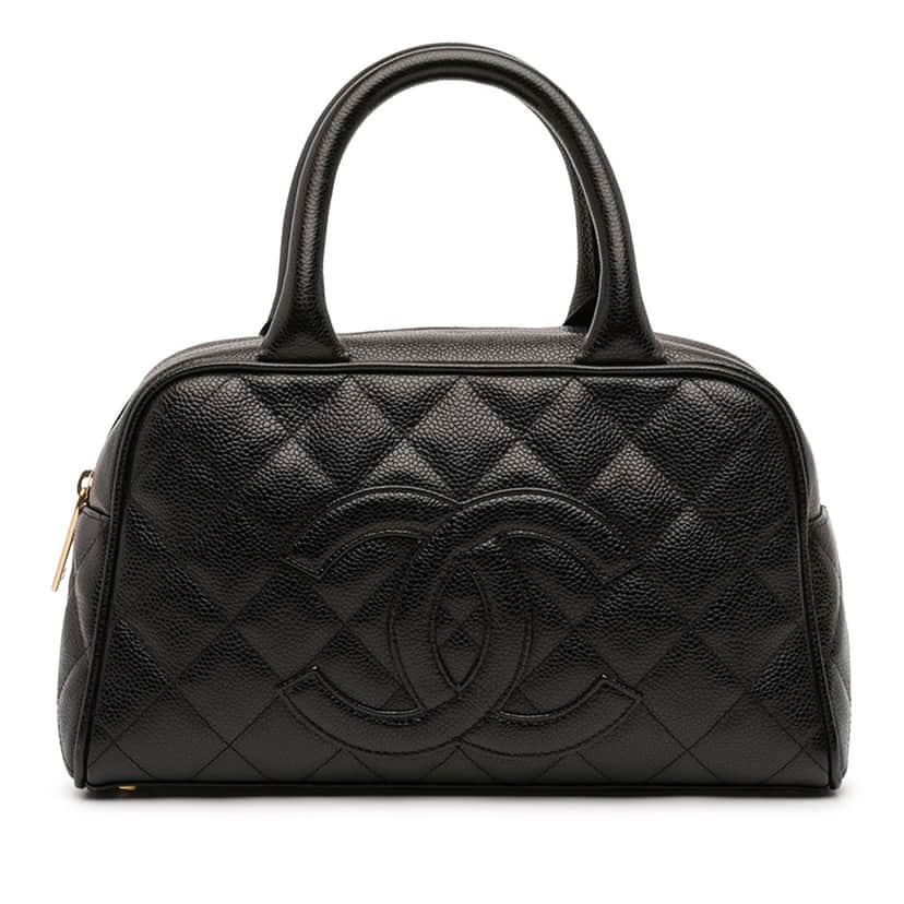 Chanel CC Quilted Caviar Bowling Bag Black Leather Very good condition - Front View