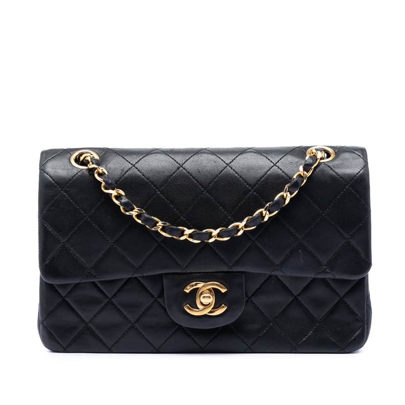 Chanel Small Classic Lambskin Double Flap Black Leather Very good condition - Front View