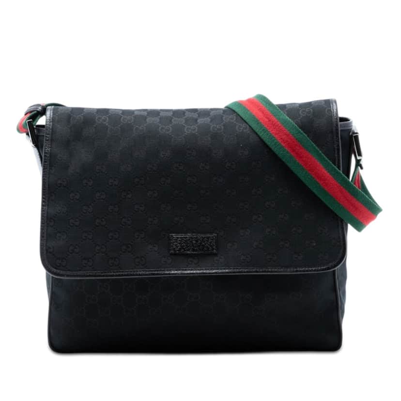Gucci GG Canvas Web Flap Messenger Bag Black Very good condition - Front View