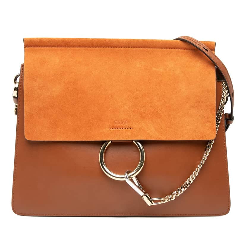 Chloé Medium Calfskin and Suede Faye Crossbody Brown Leather Very good condition - Front View