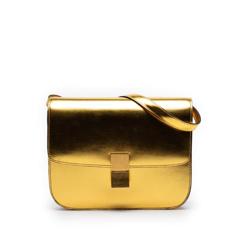 Celine Medium Calfskin Classic Box Gold Leather Very good condition - Front View