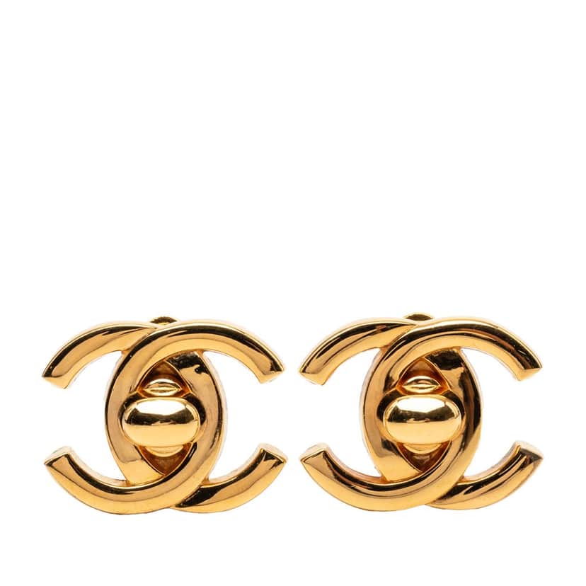 Chanel CC Gold Plated Turn Lock Clip on Earrings Gold Metal Very good condition - Front View