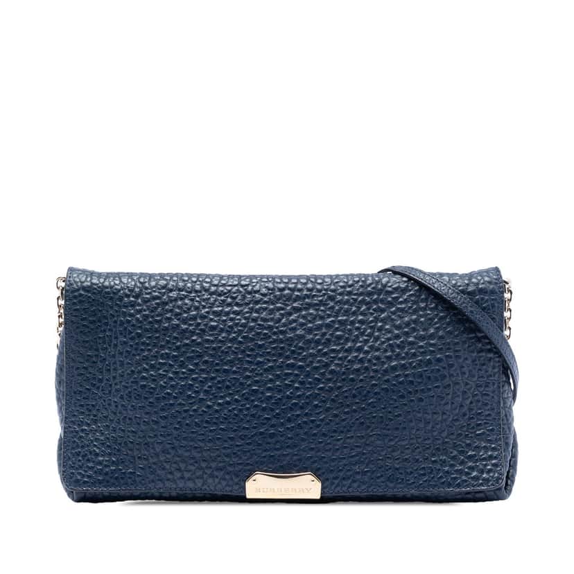 Burberry Medium Grained Calfskin Mildenhall Crossbody Blue Leather Very good condition - Front View
