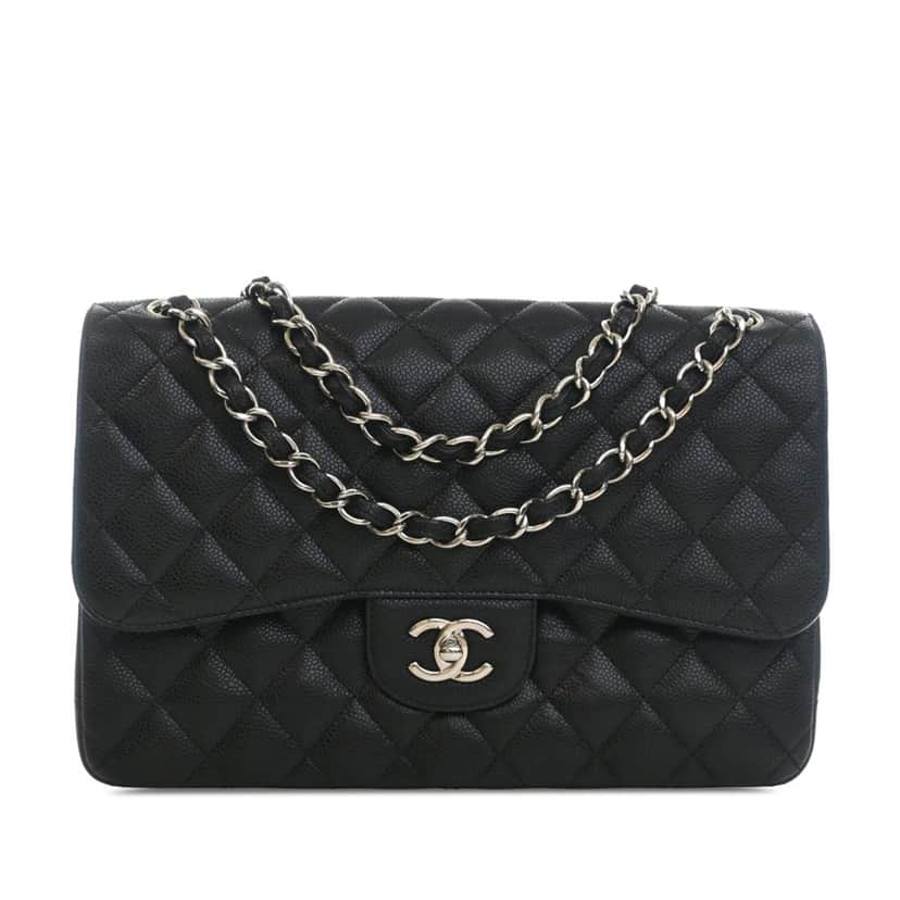 Chanel Jumbo Classic Caviar Double Flap Black Leather Very good condition - Front View