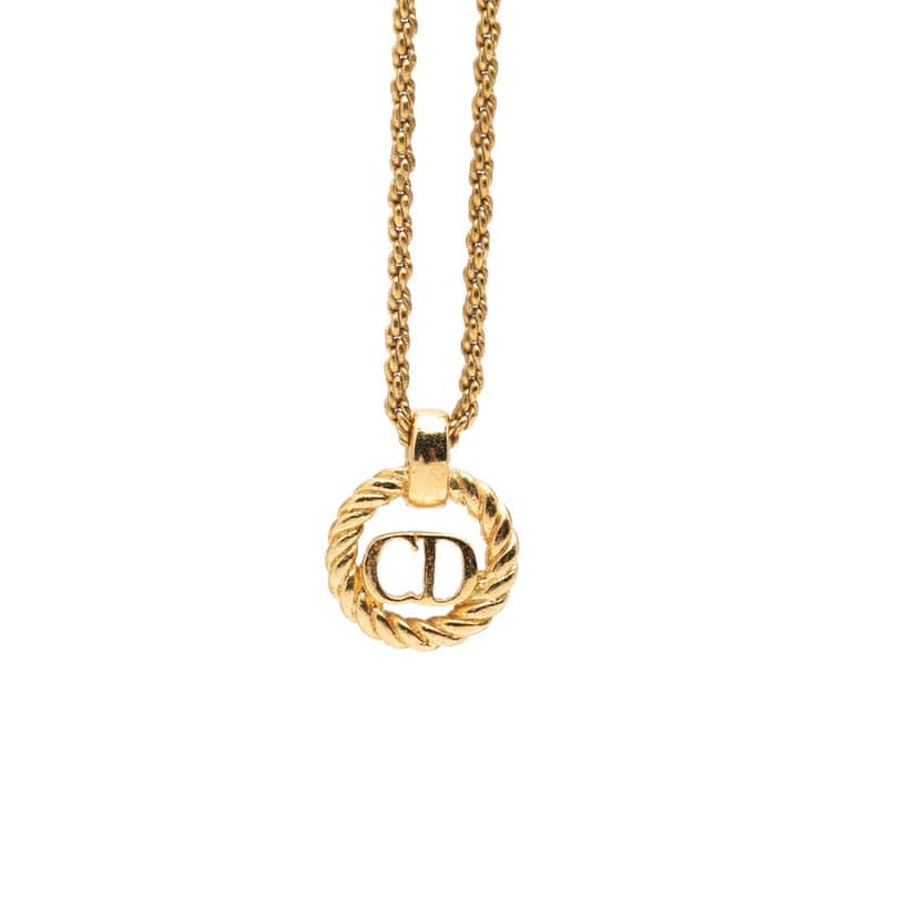 Dior Gold Plated CD Logo Pendant Necklace Gold Metal Never worn, with tag - Front View