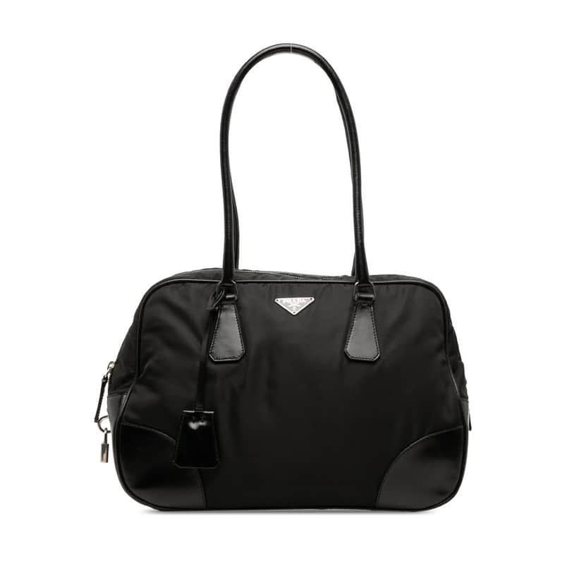 Prada Soft Calf Trimmed Tessuto Bauletto Bag Black Very good condition - Front View
