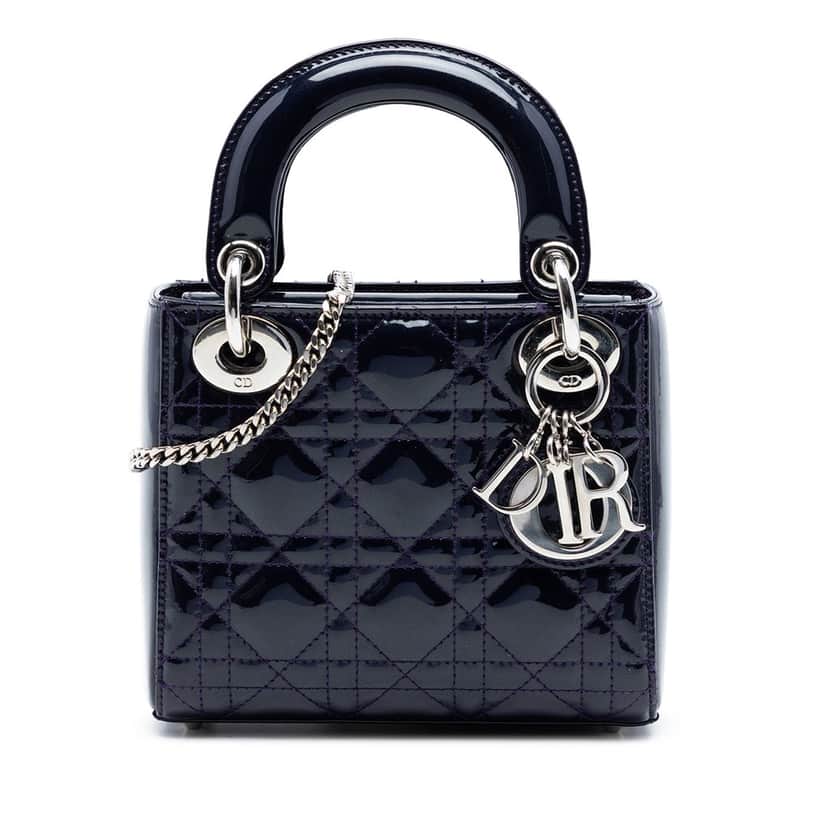 Dior Mini Patent Cannage Lady Dior Blue Leather Very good condition - Front View