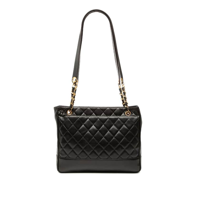 Chanel Quilted Lambskin Tote Black Leather Very good condition - Front View