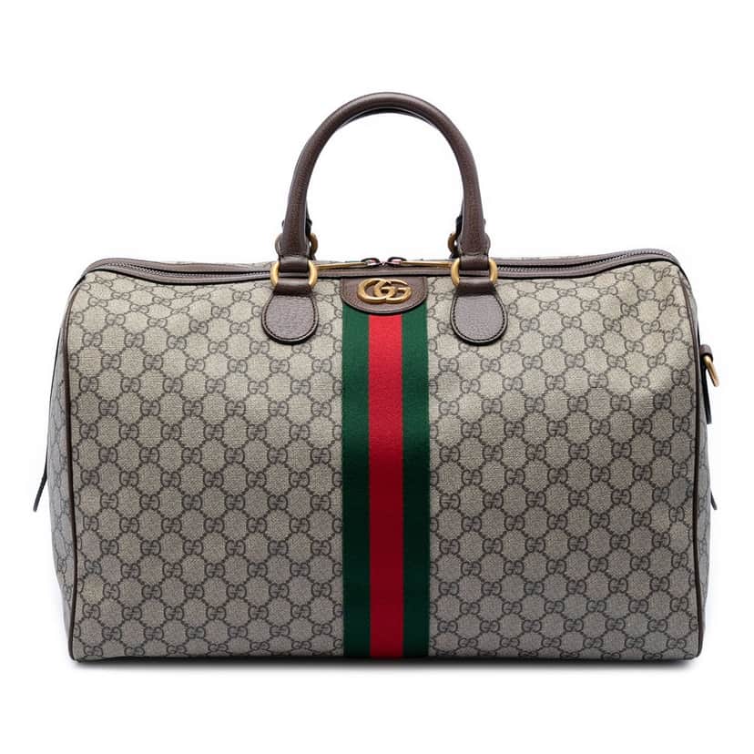 Gucci Medium GG Supreme Web Ophidia Carry On Duffle Bag Beige Very good condition - Front View