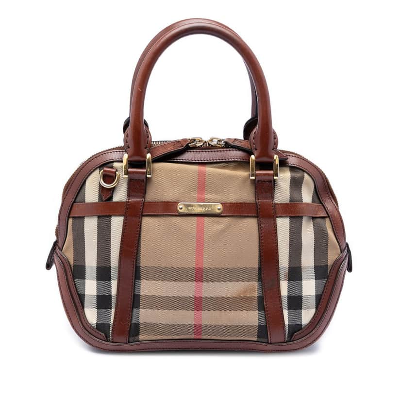 Burberry Small Leather Trimmed House Check Canvas Bridle Orchard Satchel Brown Very good condition - Front View