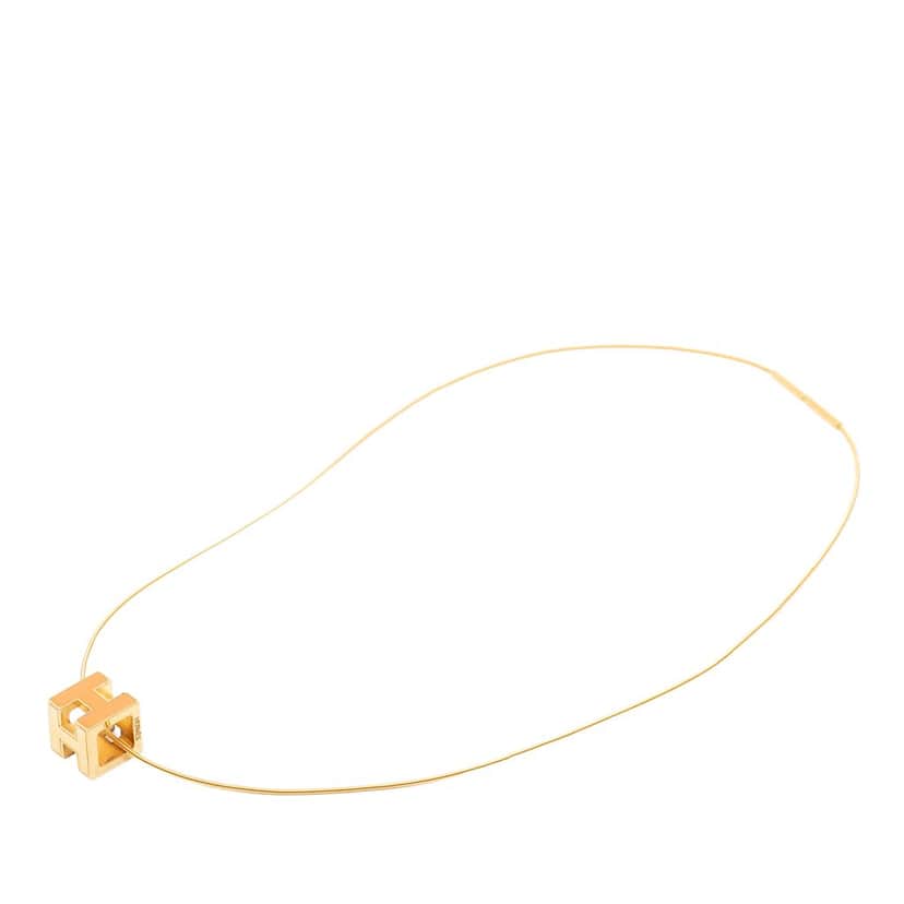 Hermès Gold Plated Lacquered Cage d H Pendant Necklace Gold Metal Very good condition - Front View