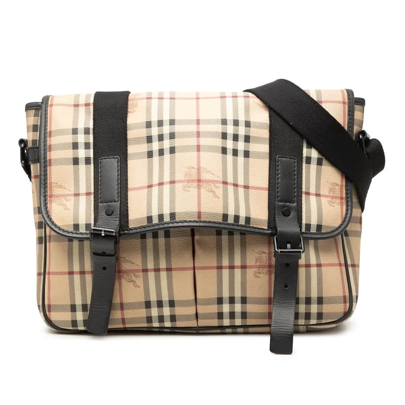 Burberry Haymarket Check Coated Canvas Messenger Bag Beige Good condition - Front View