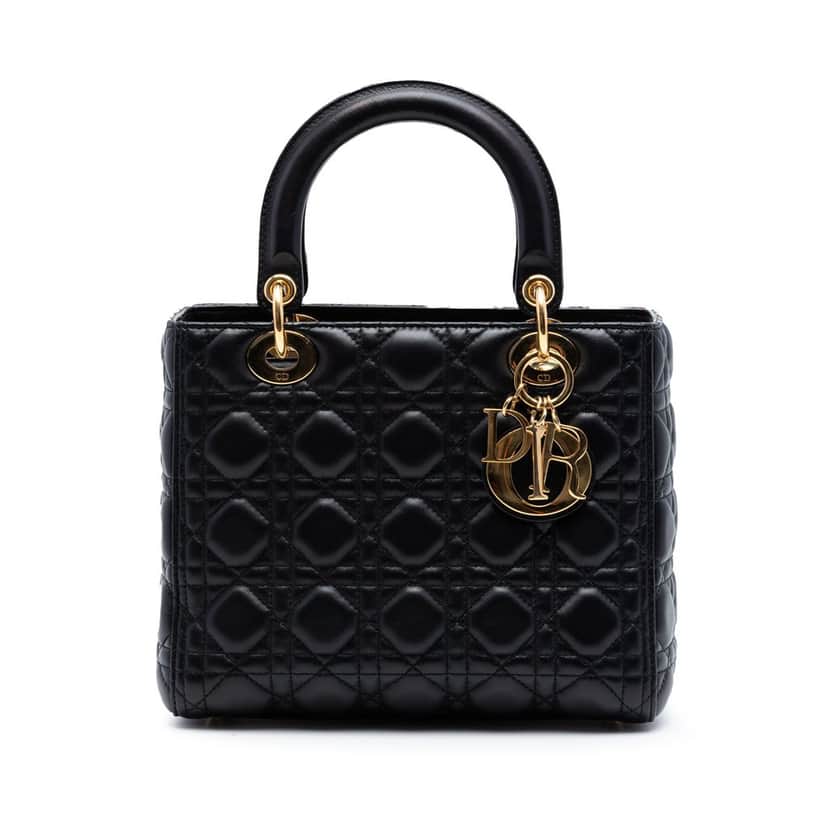 Dior Medium Lambskin Cannage Lady Dior Black Leather Very good condition - Front View