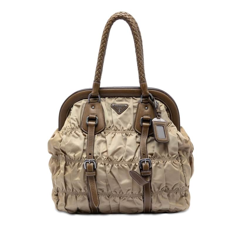 Prada Tessuto Gaufre Frame Tote Beige Very good condition - Front View