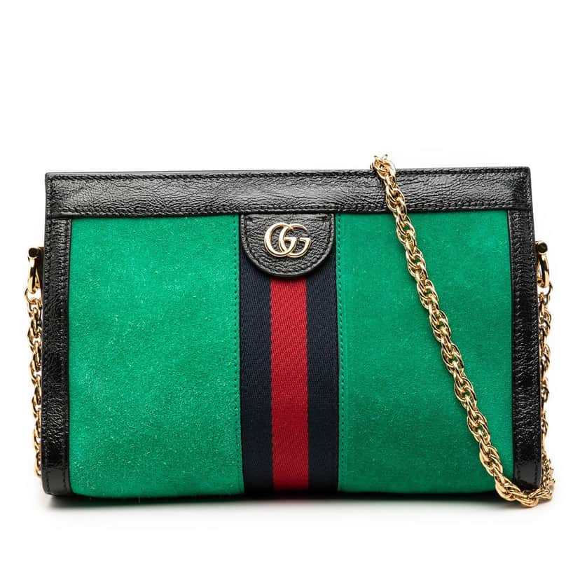 Gucci Small Suede Web Ophidia Chain Crossbody Green Leather Very good condition - Front View