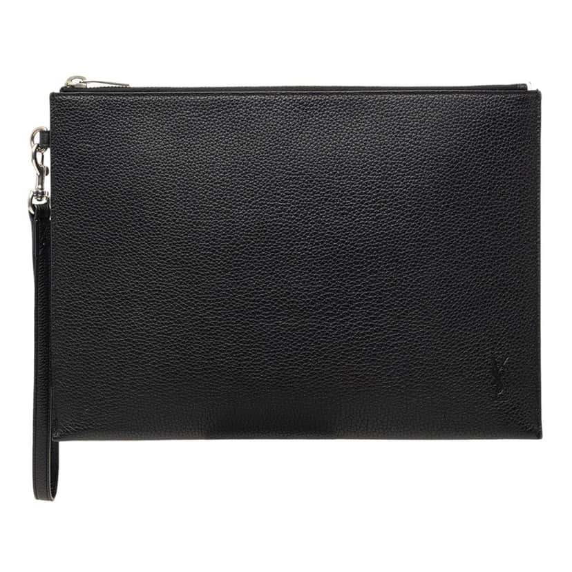Saint Laurent Grained Calfskin Monogram Clutch Black Leather Very good condition - Front View