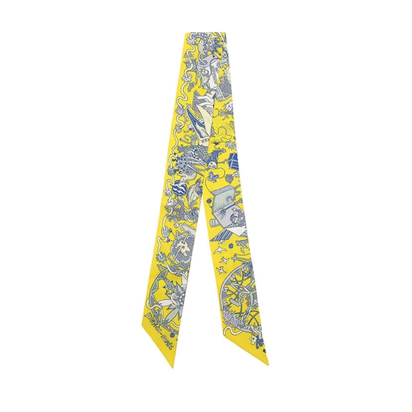 Hermès La Folle Parade Silk Twilly Scarf Yellow Very good condition - Front View