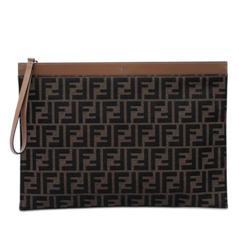 Fendi Large Zucca Canvas Flat Pouch Brown Very good condition - Front View