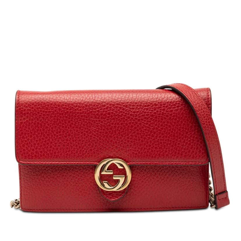Gucci Dollar Calfskin Interlocking G Wallet on Chain Red Leather Very good condition - Front View