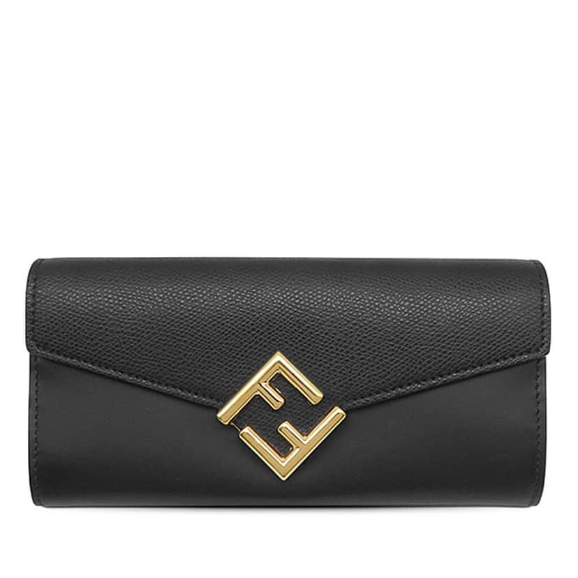 Fendi Leather FF Diamonds Continental Wallet Black Leather Very good condition - Front View