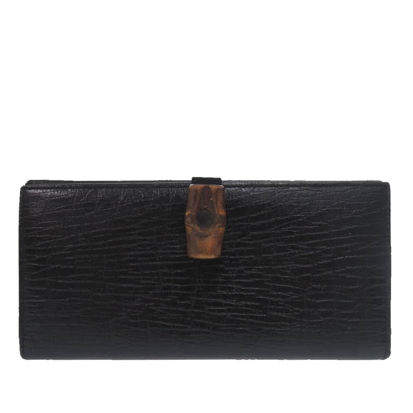 Gucci Textured Leather Bamboo Long Wallet Black Leather Very good condition - Front View