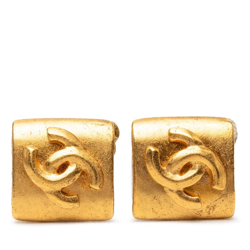 Chanel CC Gold Plated Diamond Clip On Earrings Gold Metal Very good condition - Front View