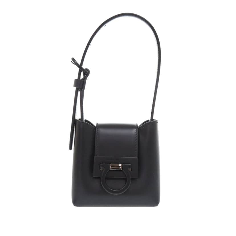 Salvatore Ferragamo Leather Gancini Trifoglio Handbag Black Leather Very good condition - Front View