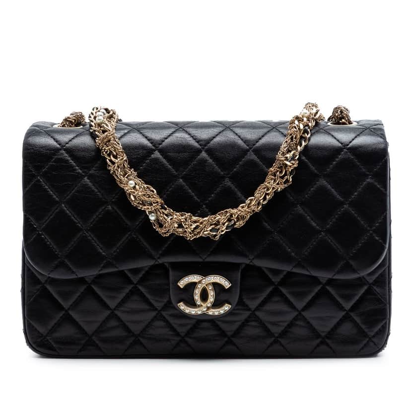Chanel Medium Quilted Lambskin Westminster Pearl Flap Black Leather Very good condition - Front View