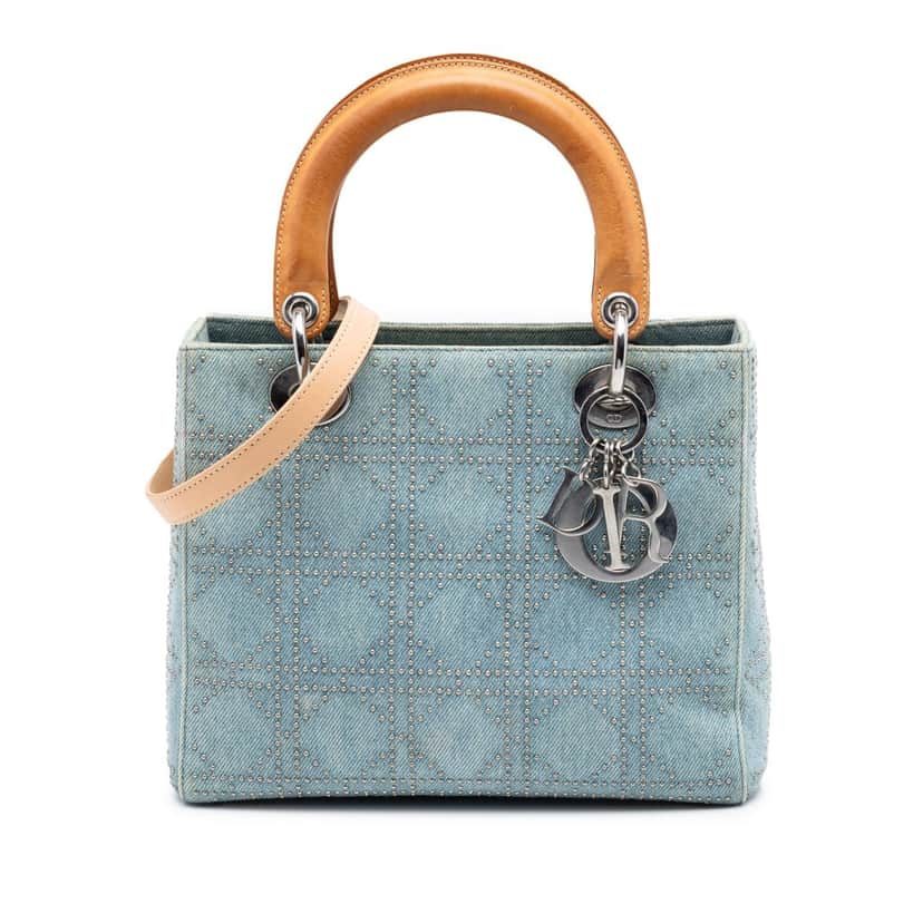 Dior Medium Denim Cannage Studded Lady Dior Blue Good condition - Front View