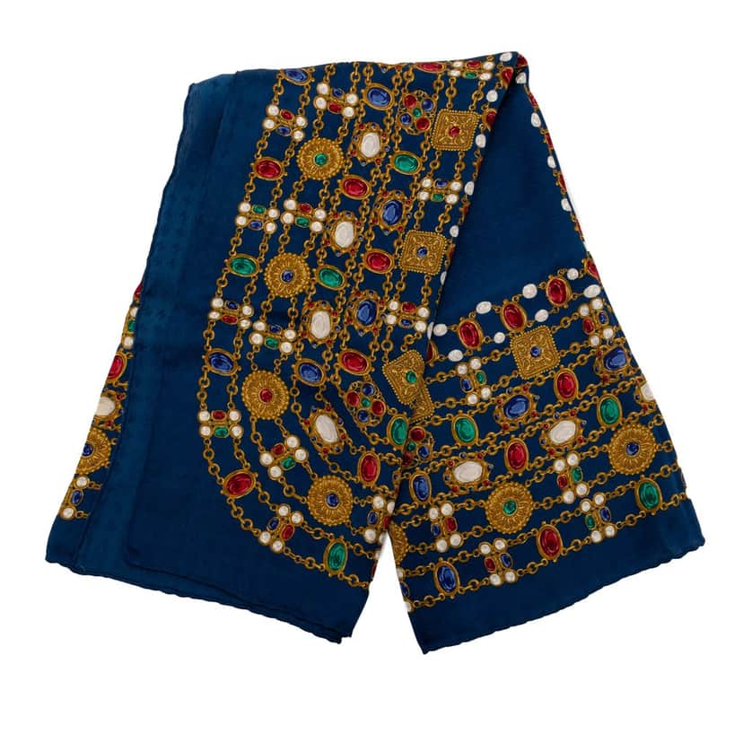 Chanel Gripoix Silk Scarf Blue Very good condition - Front View