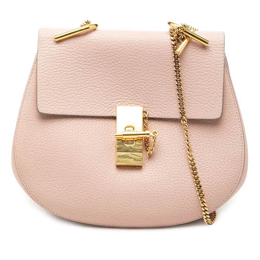 Chloé Small Grained Calfskin Drew Crossbody Pink Leather Very good condition - Front View