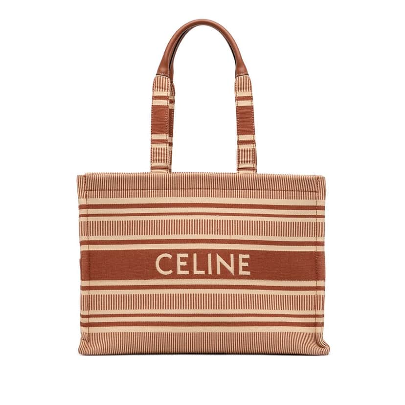 Celine Large Striped Canvas Cabas Thais Tote Beige Very good condition - Front View