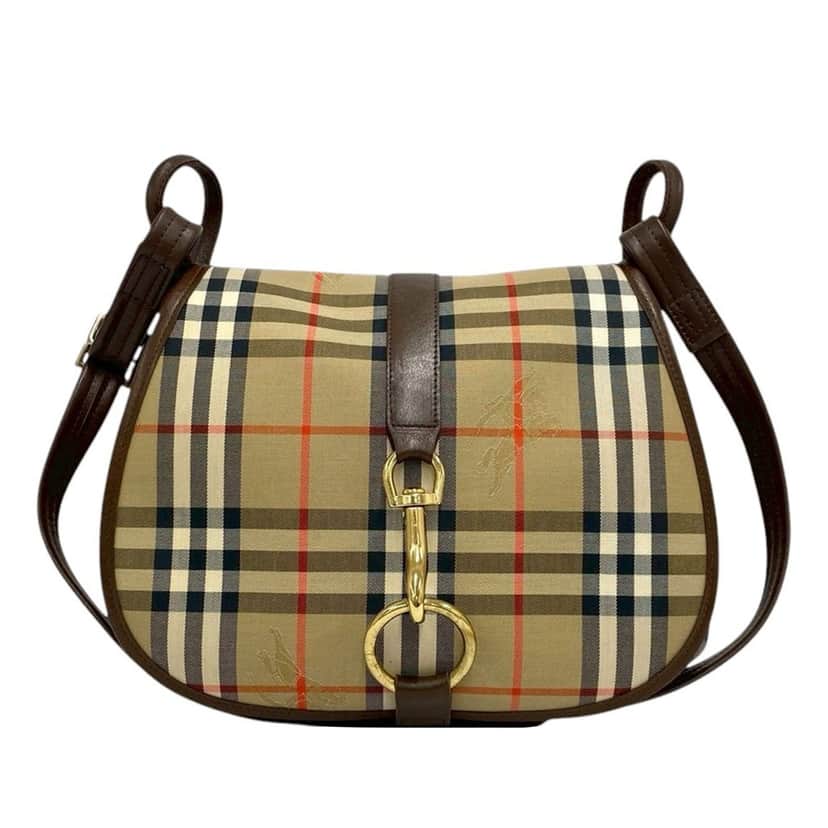 Burberry Haymarket Check Canvas Flap Crossbody Beige Very good condition - Front View