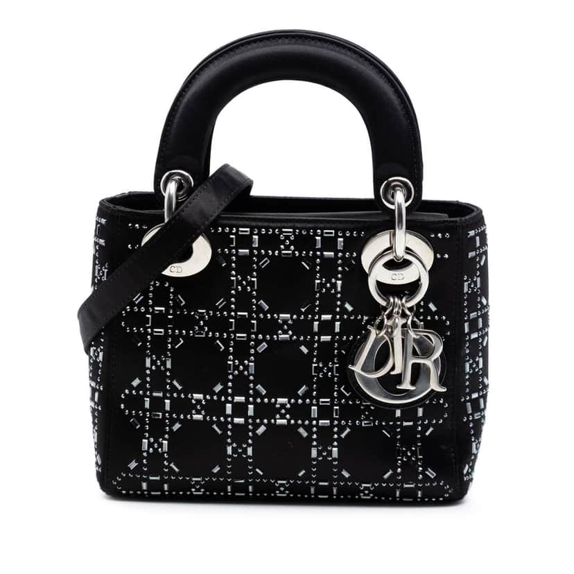 Dior Mini Satin Cannage Strass Crystal Embellished Lady Dior Black Very good condition - Front View