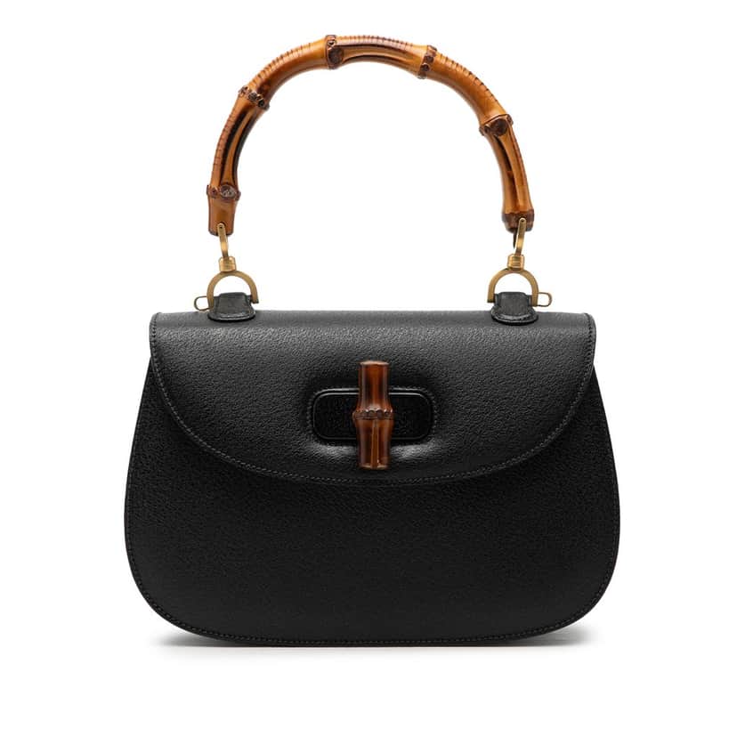 Gucci Grained Calfskin Bamboo Night Black Leather Very good condition - Front View