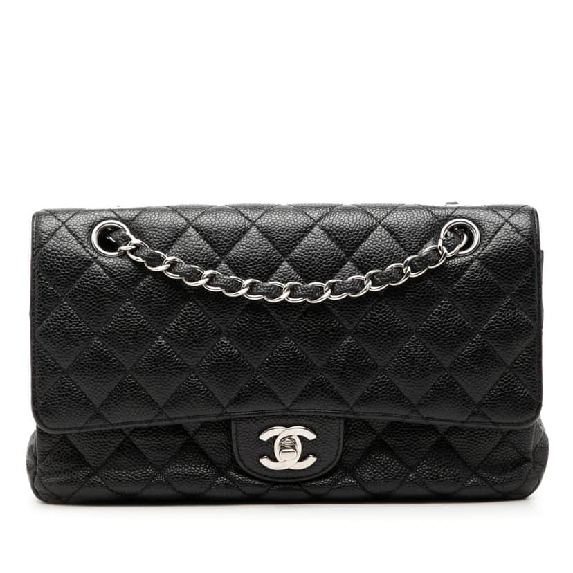 Chanel Medium Classic Caviar Double Flap Black Leather Very good condition - Front View