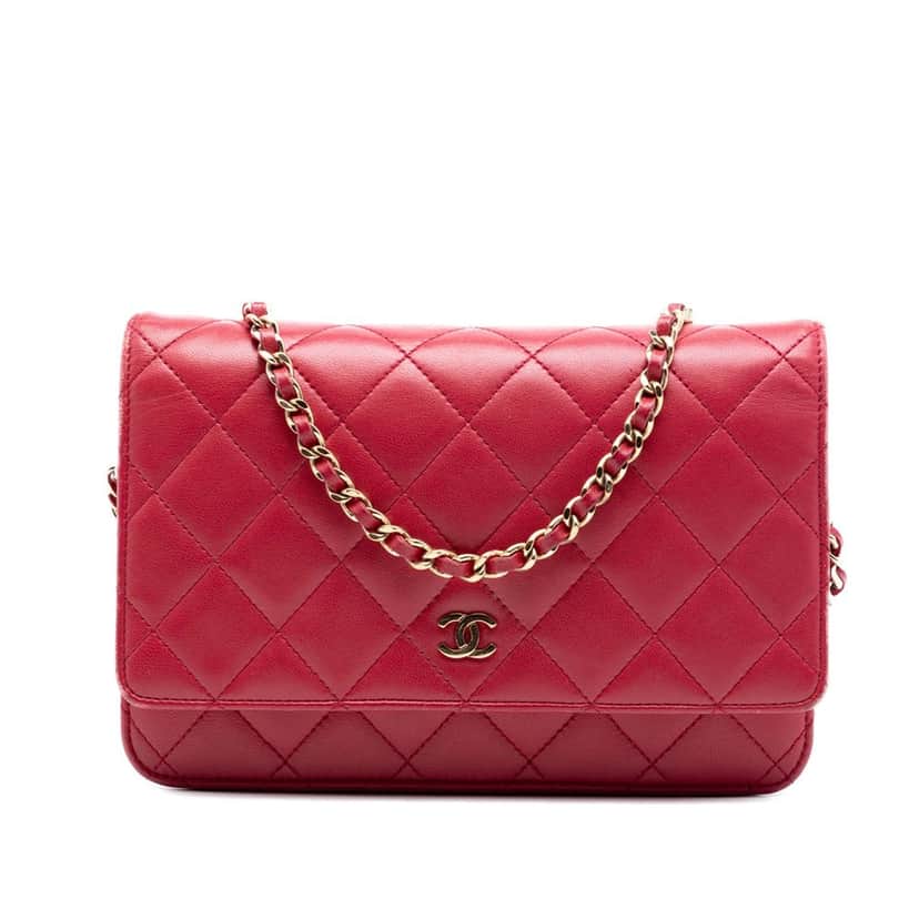 Chanel CC Quilted Lambskin Wallet on Chain Red Leather Very good condition - Front View
