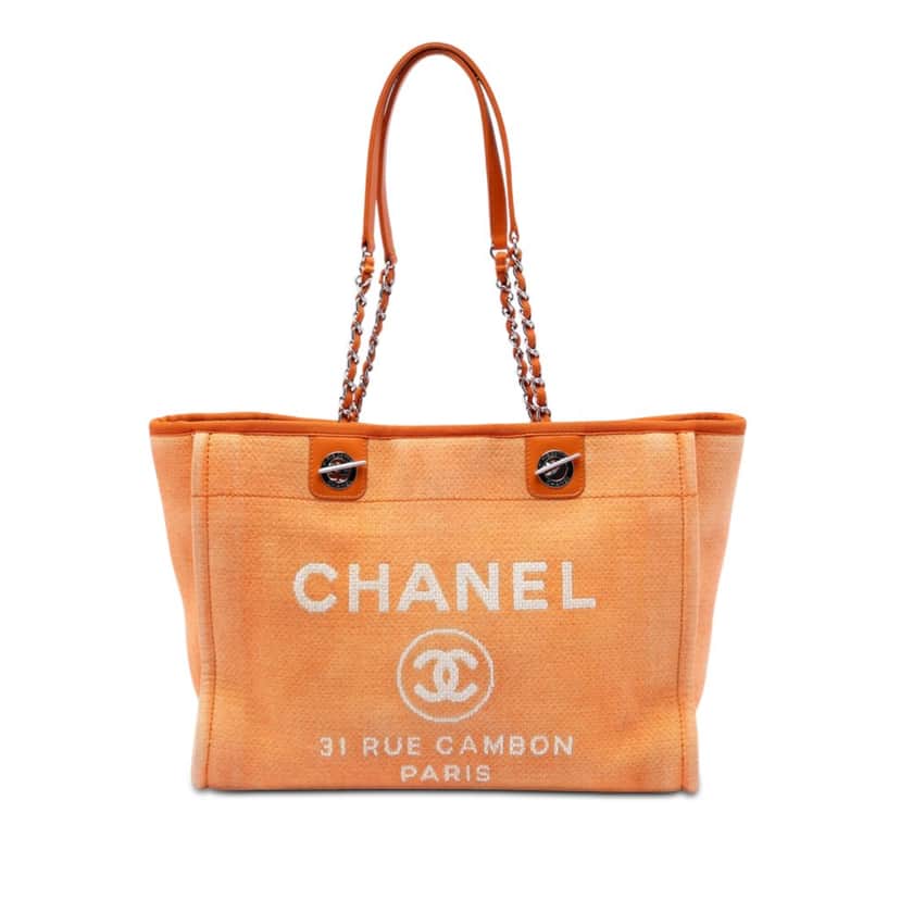 Chanel Small Canvas Deauville Tote Orange Never worn, with tag - Front View
