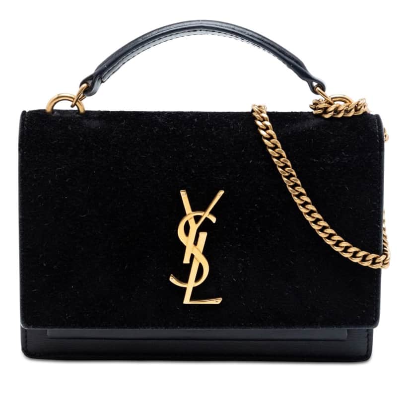 Saint Laurent Medium Suede and Calfskin Monogram Sunset Top Handle Bag Black Leather Very good condition - Front View