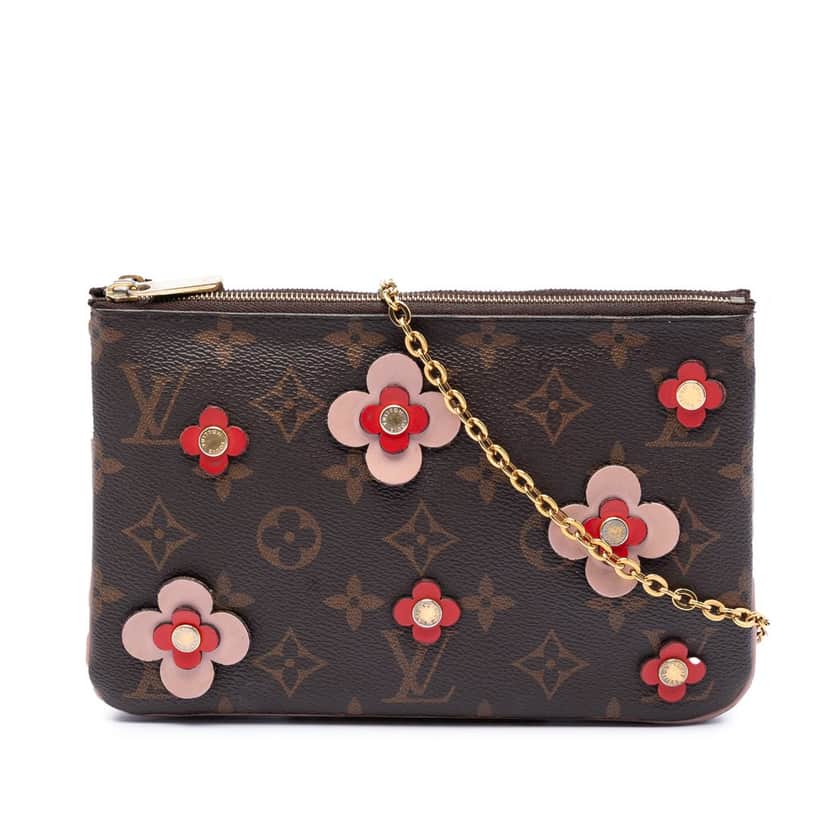 Louis Vuitton Monogram Blooming Flowers Double Zip Pochette Brown Very good condition - Front View