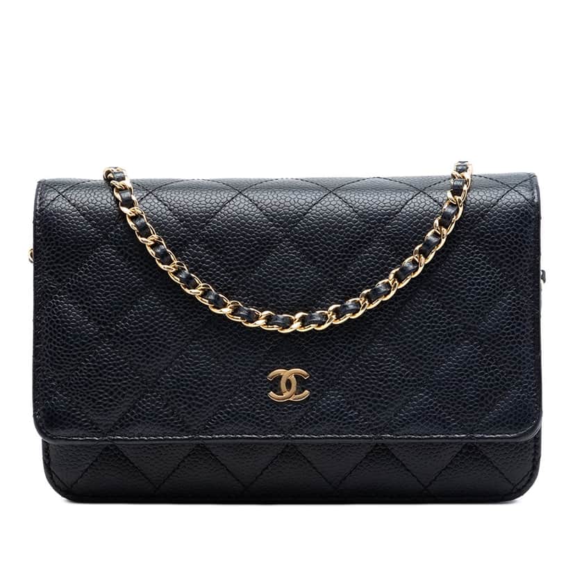 Chanel CC Quilted Caviar Wallet on Chain Black Leather Very good condition - Front View